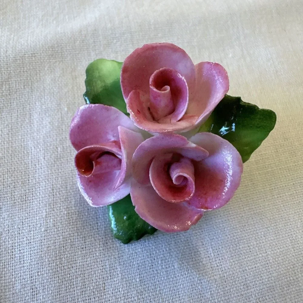 Vintage Cara Staffordshire English Bone China Rose‎ Bouquet Brooch Pin England